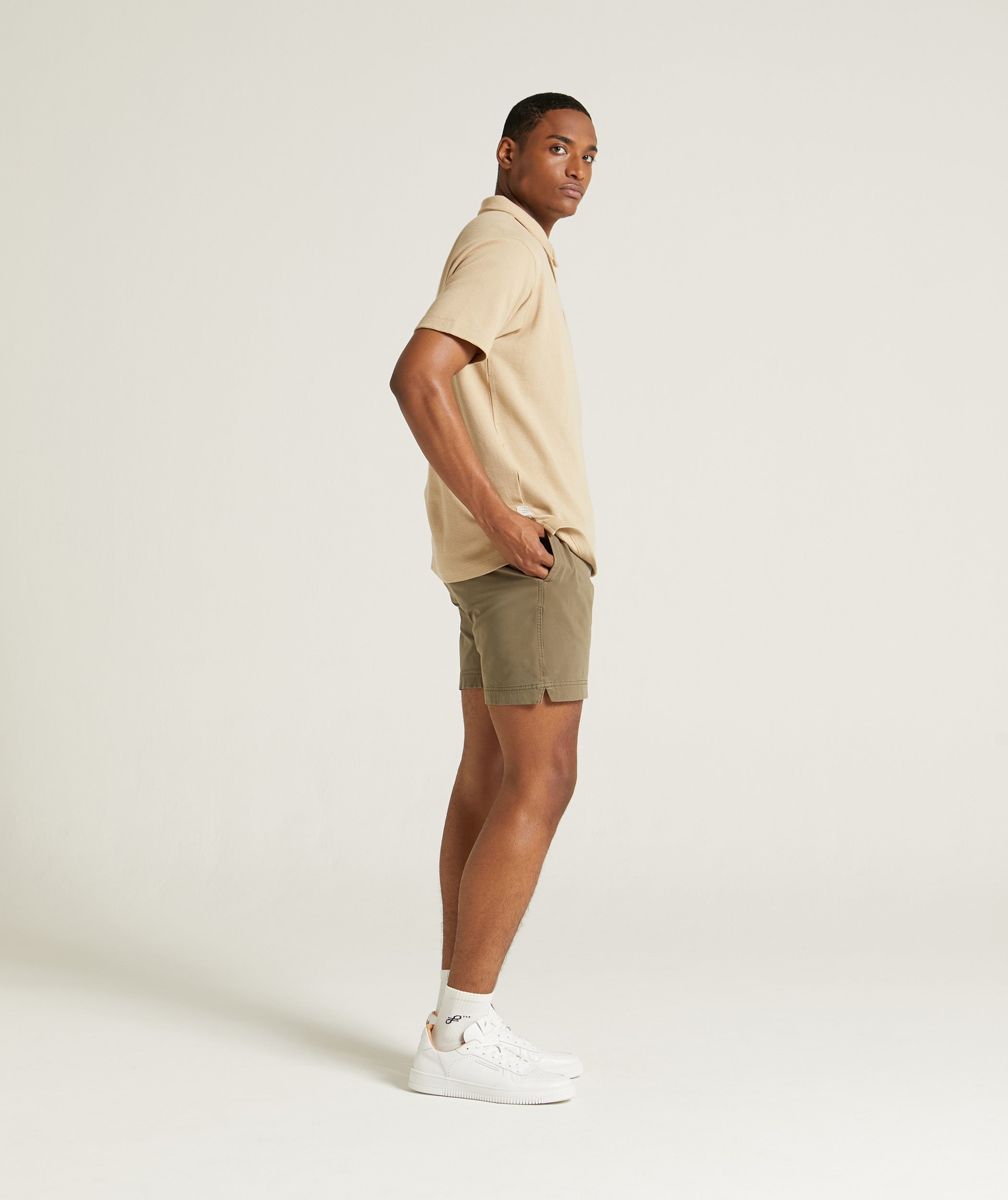 Mens Cotton Drawcord Shorts Olive Green T Shirts Shorts or Outdoor Caps FOM SA