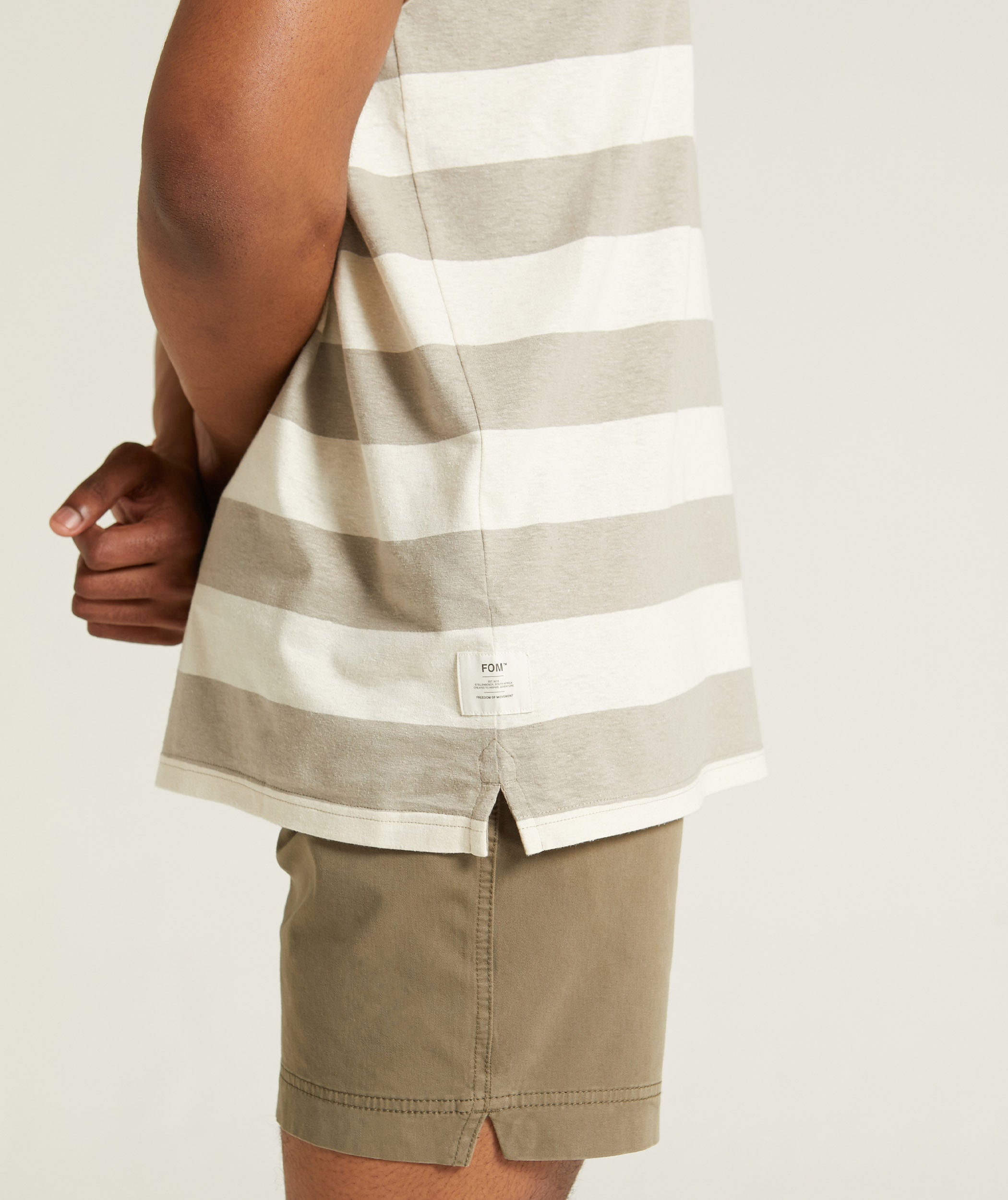 Mens Hemp Blend Slim Fit Tee - Neutral Stripe