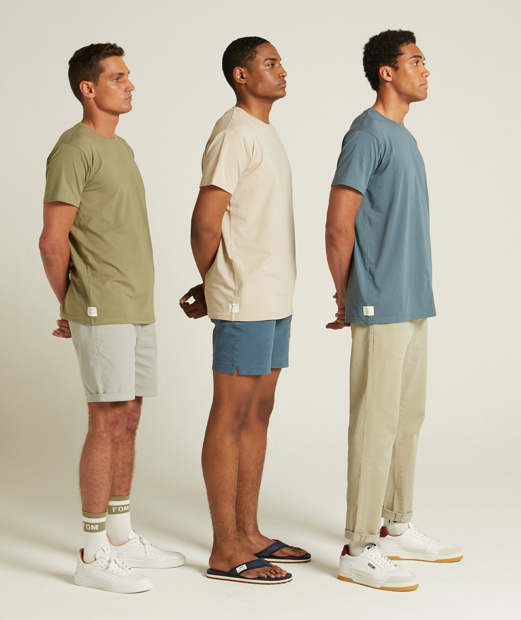 Mens Standard Three Pack Cotton Tees - Olive / Stone / Blue