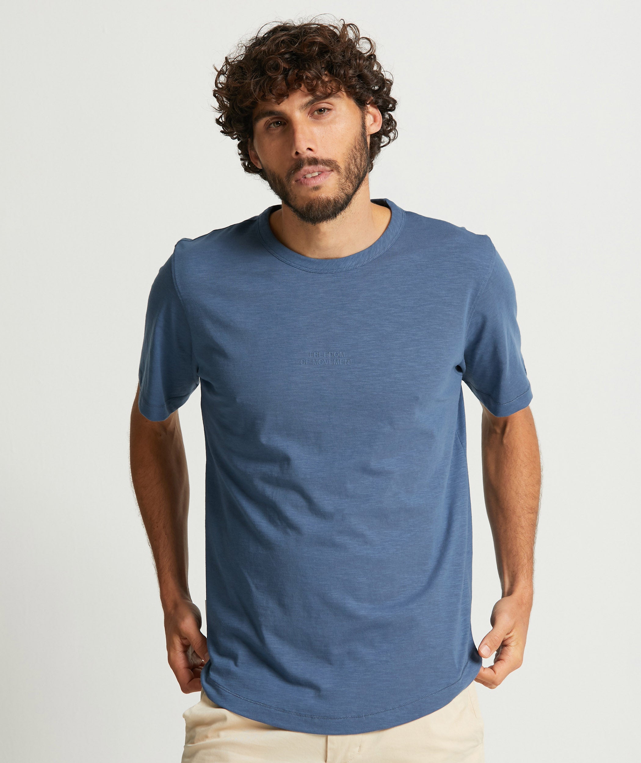 Mens Curved Hem Slub Tee - Blue