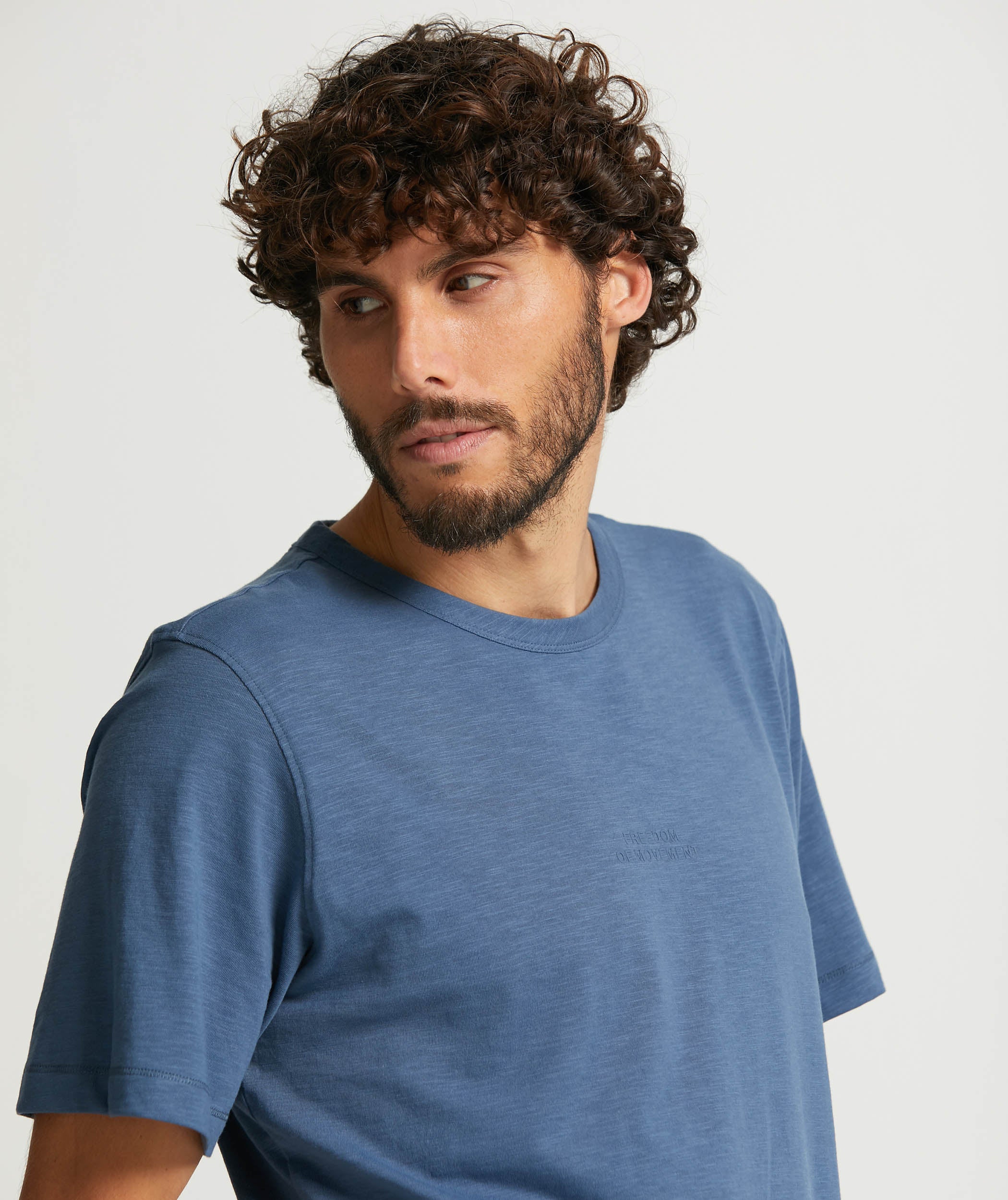 Mens Curved Hem Slub Tee - Blue