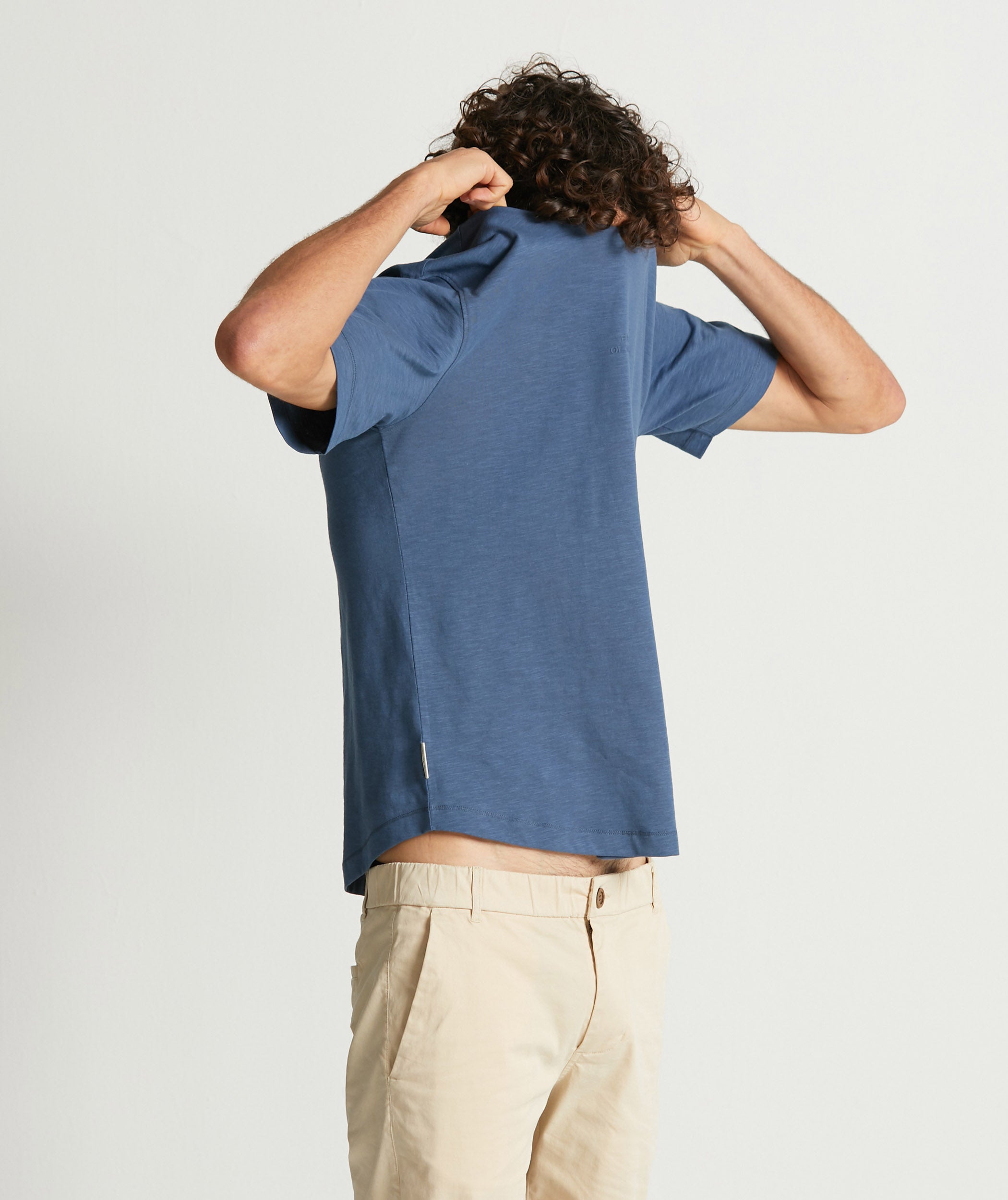 Mens Curved Hem Slub Tee - Blue