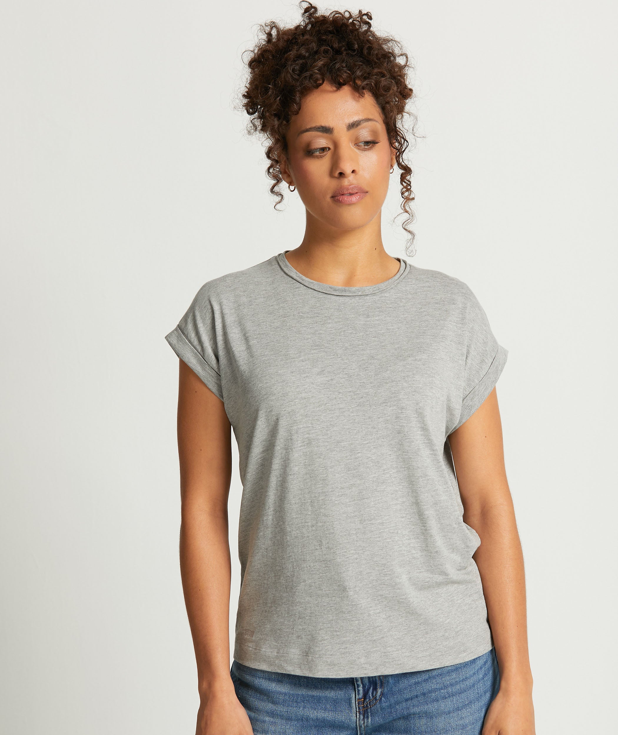 Ladies Cotton Melange Tee - Grey