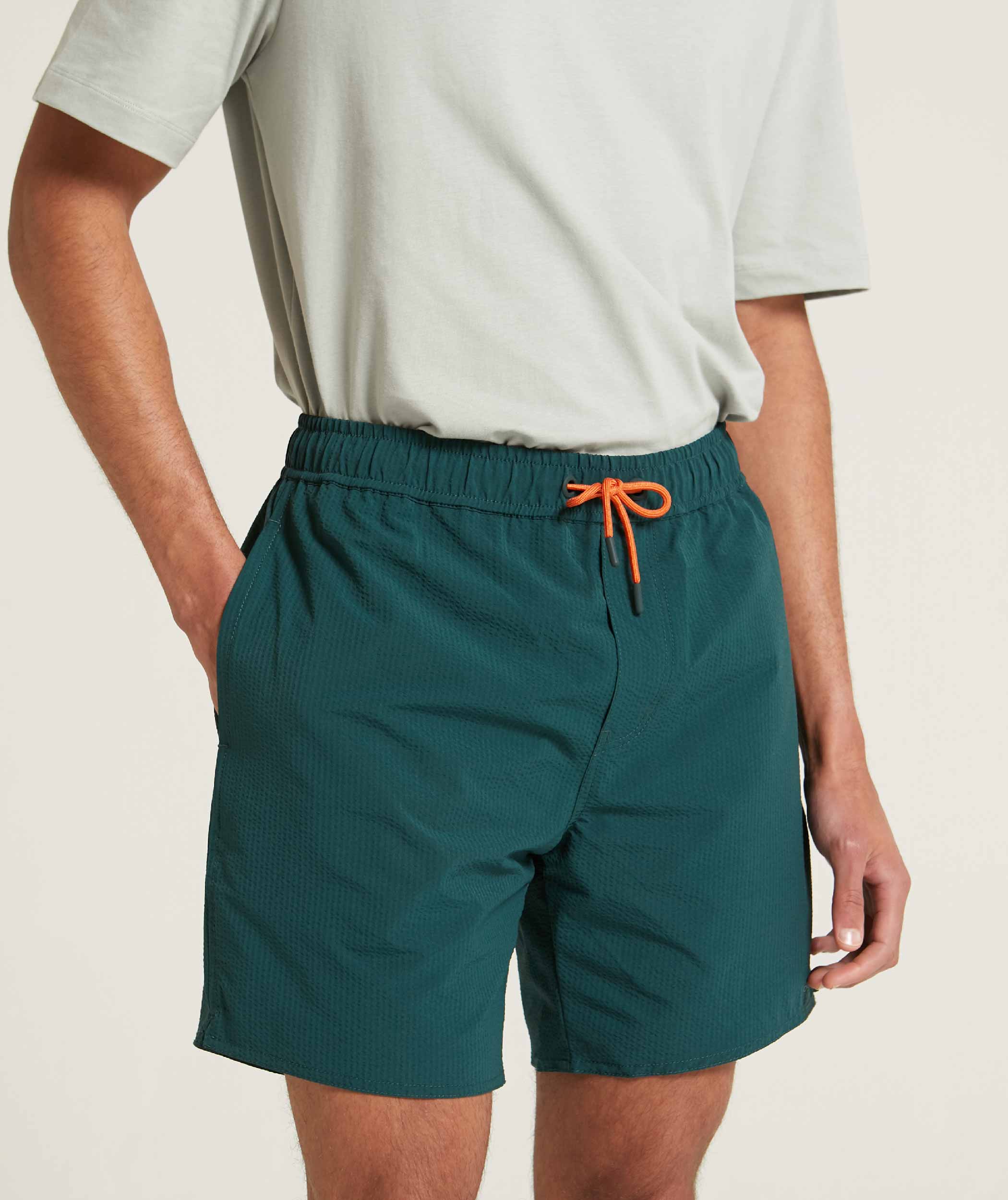 Mens Seersucker Swim Shorts - Green Stripe