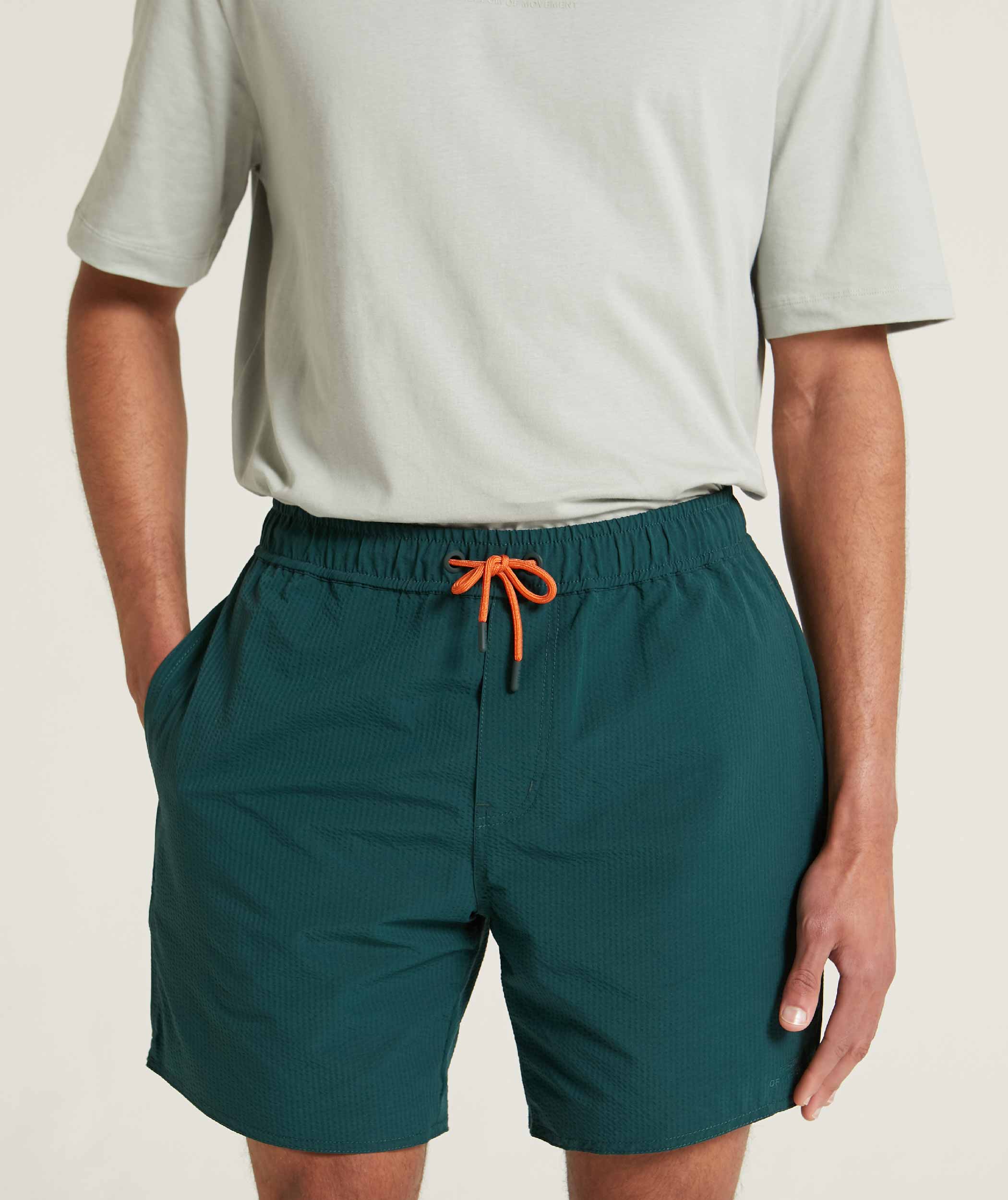 Mens Seersucker Swim Shorts - Green Stripe