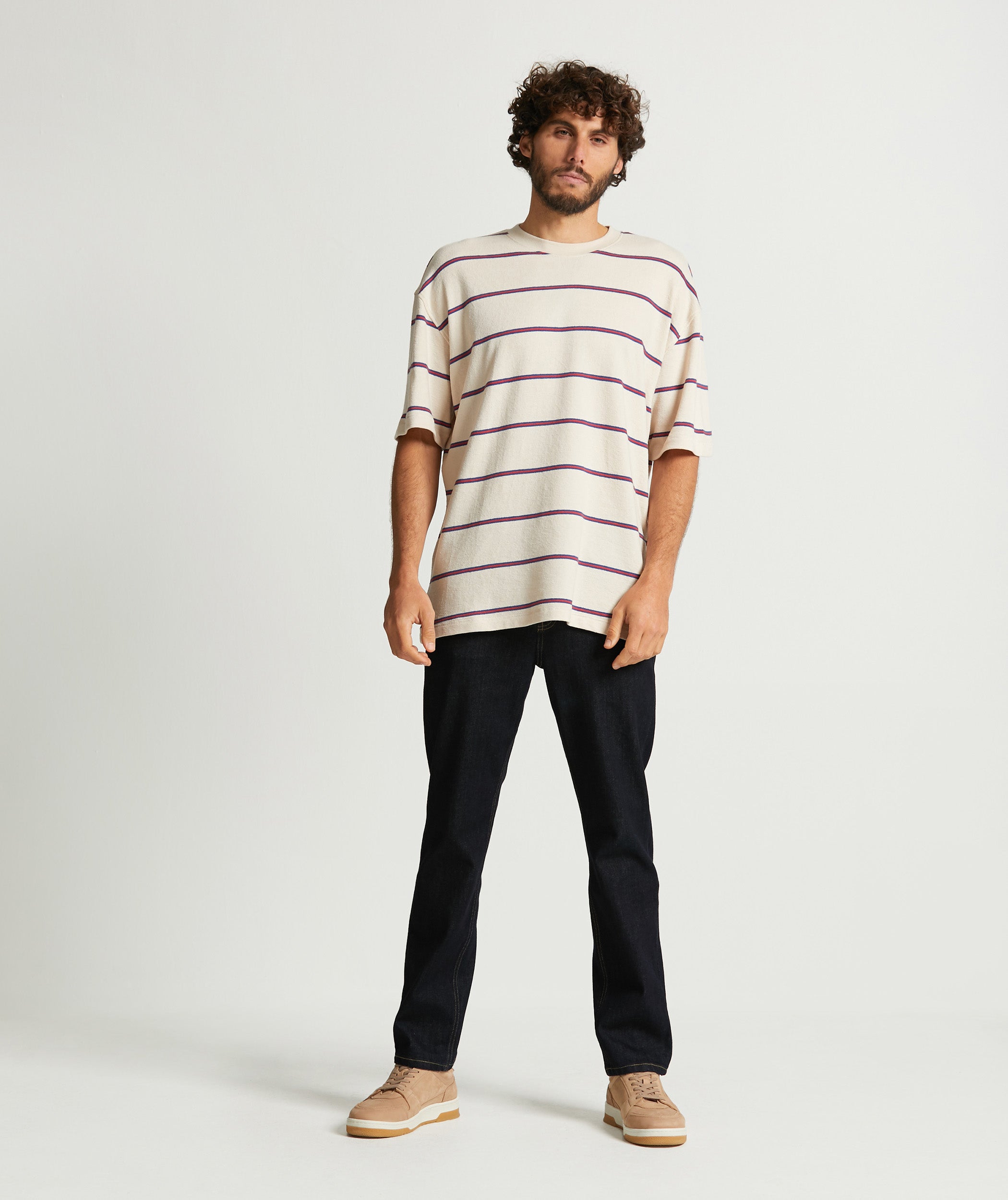 Mens Structured Jersey Knit Tee - Ecru