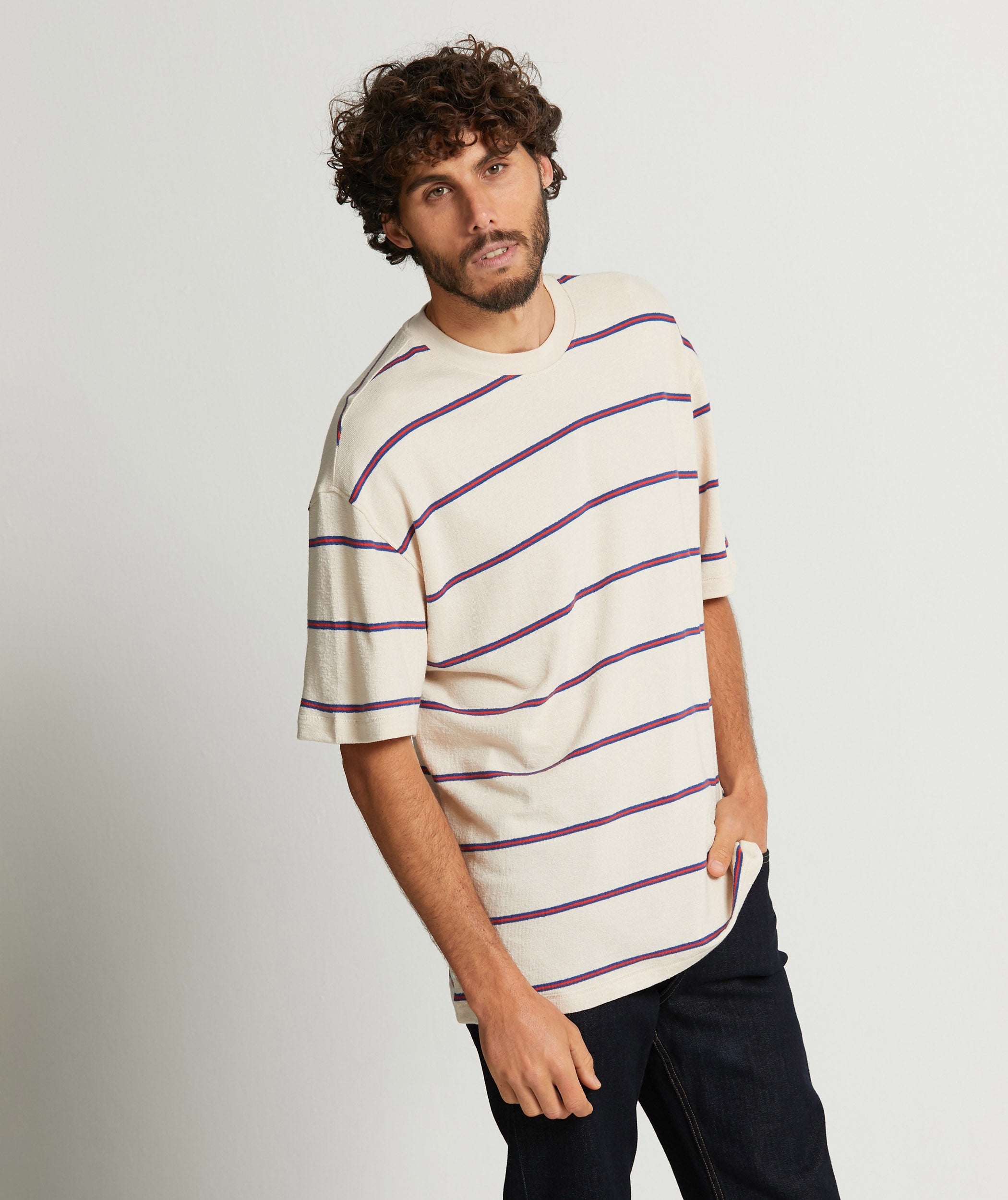 Mens Structured Jersey Knit Tee - Ecru