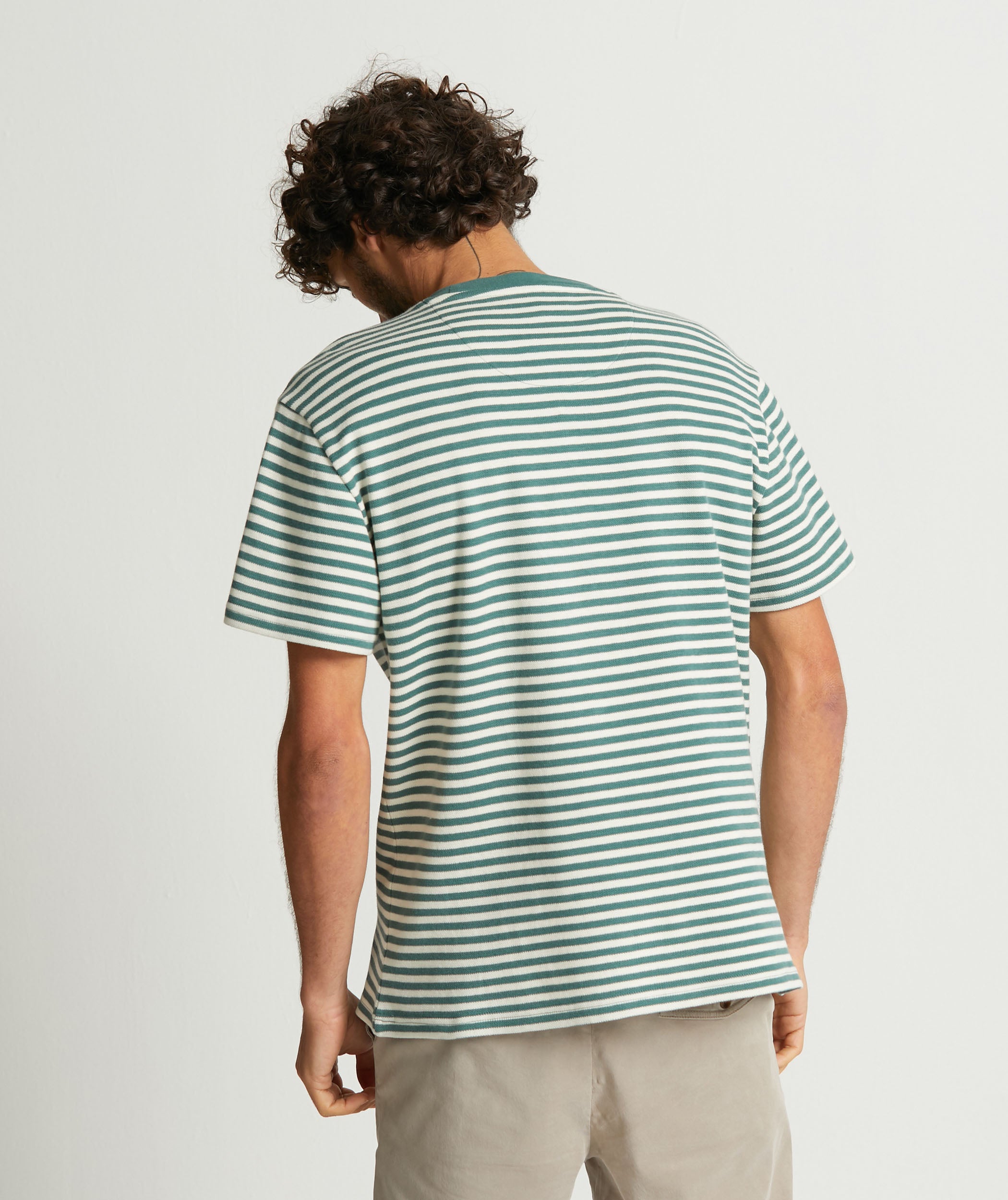 Mens Pique Tee - Teal Stripe