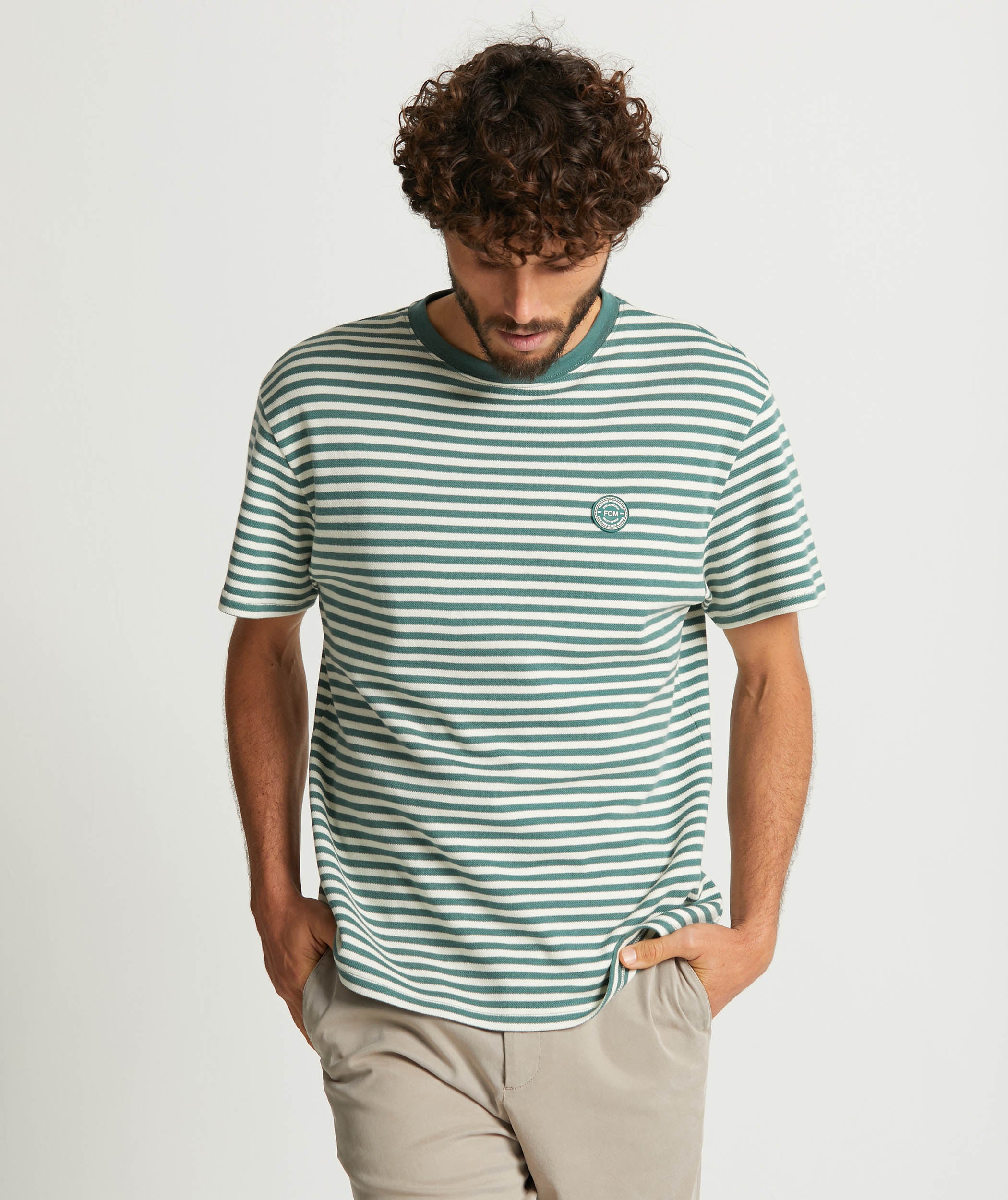 Mens Pique Tee - Teal Stripe