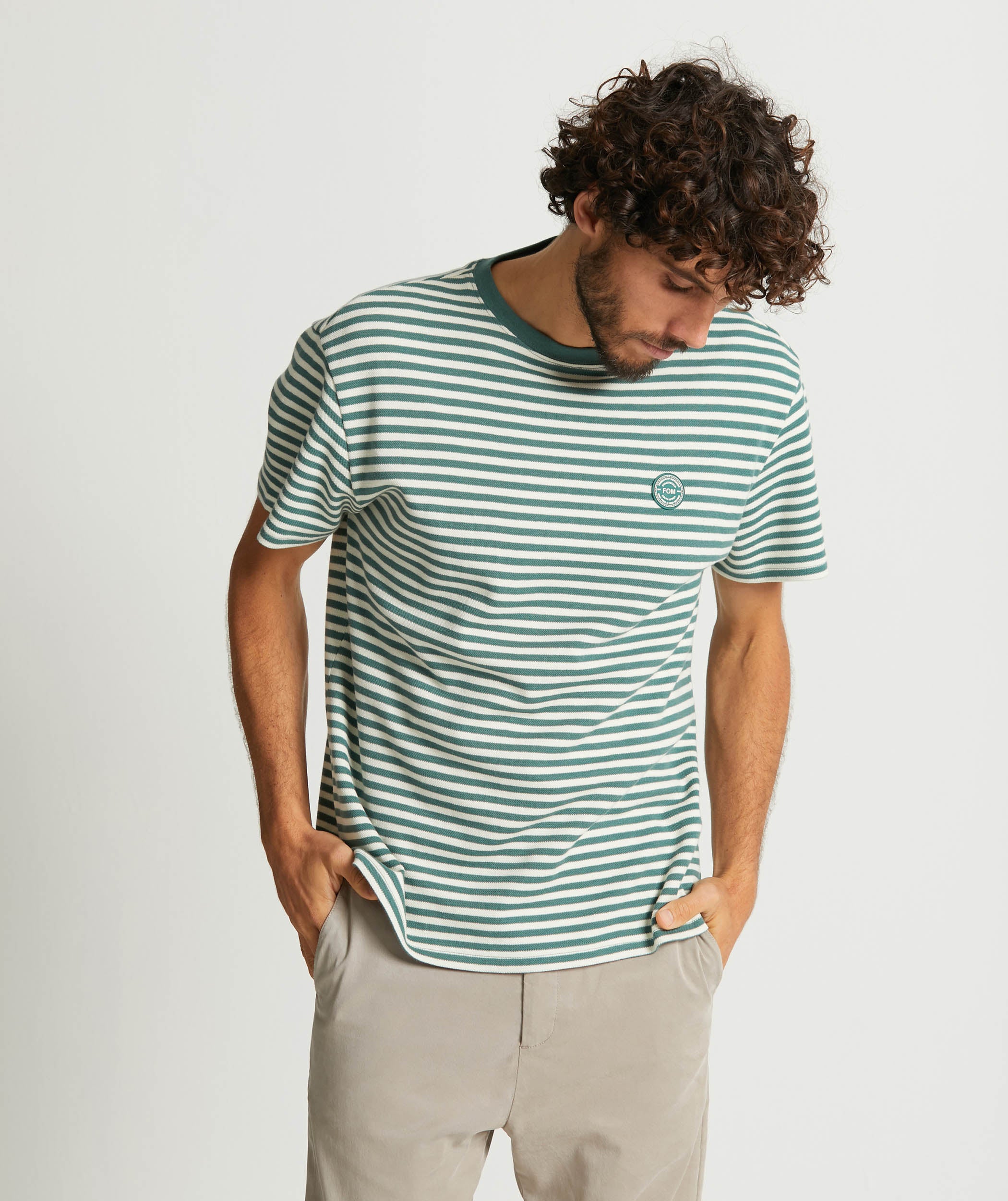 Mens Pique Tee - Teal Stripe