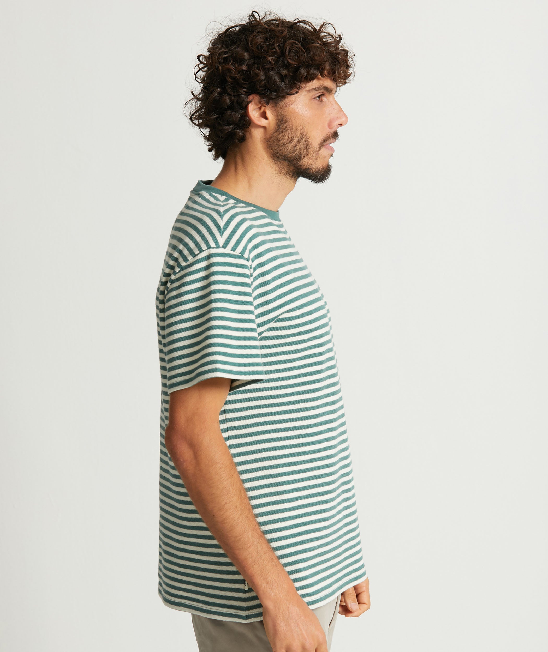 Mens Pique Tee - Teal Stripe