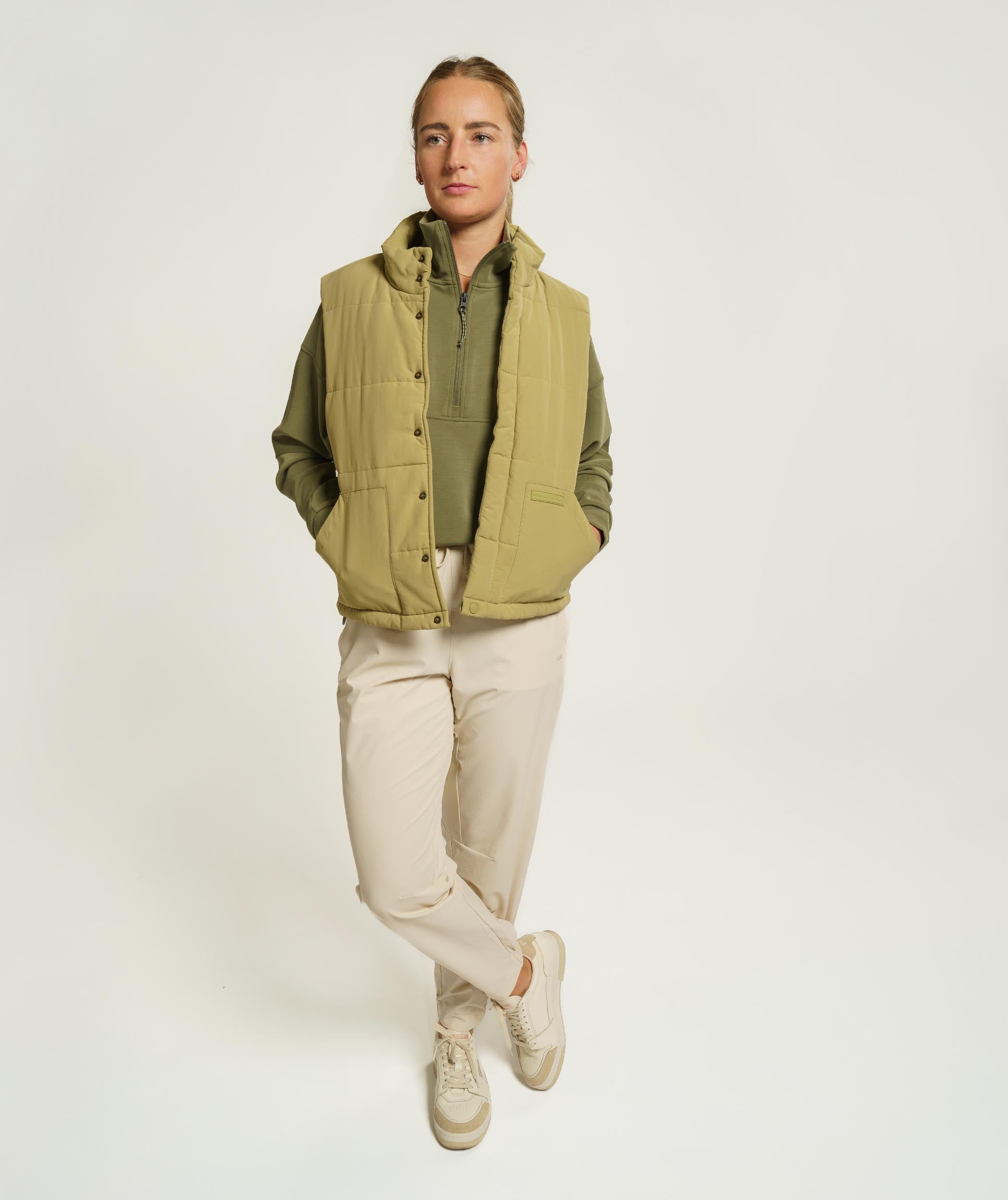 Ladies 1/4 Zip Long Sleeve Sweater - Olive