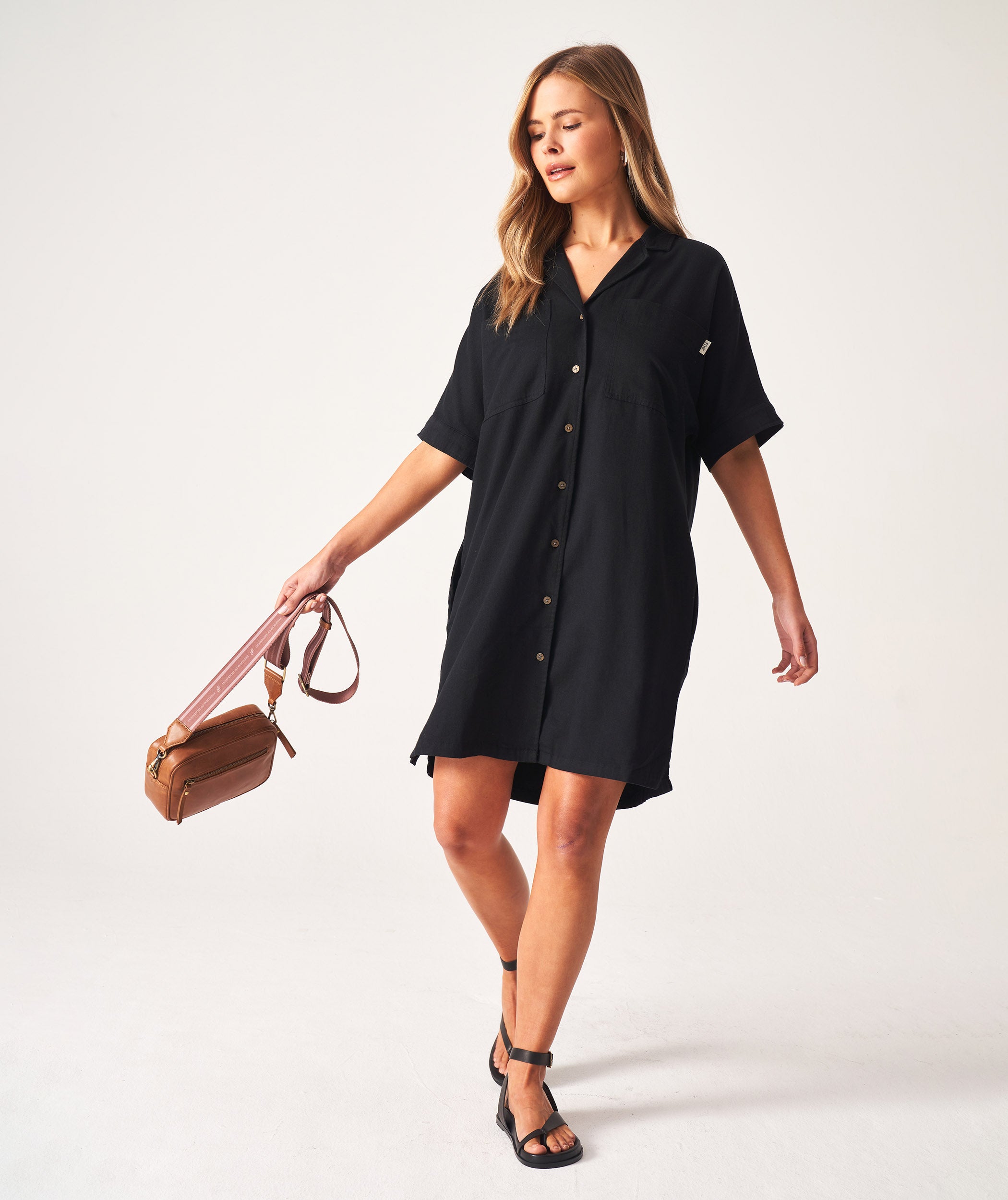 Ladies Boxy Shirt Dress - Black