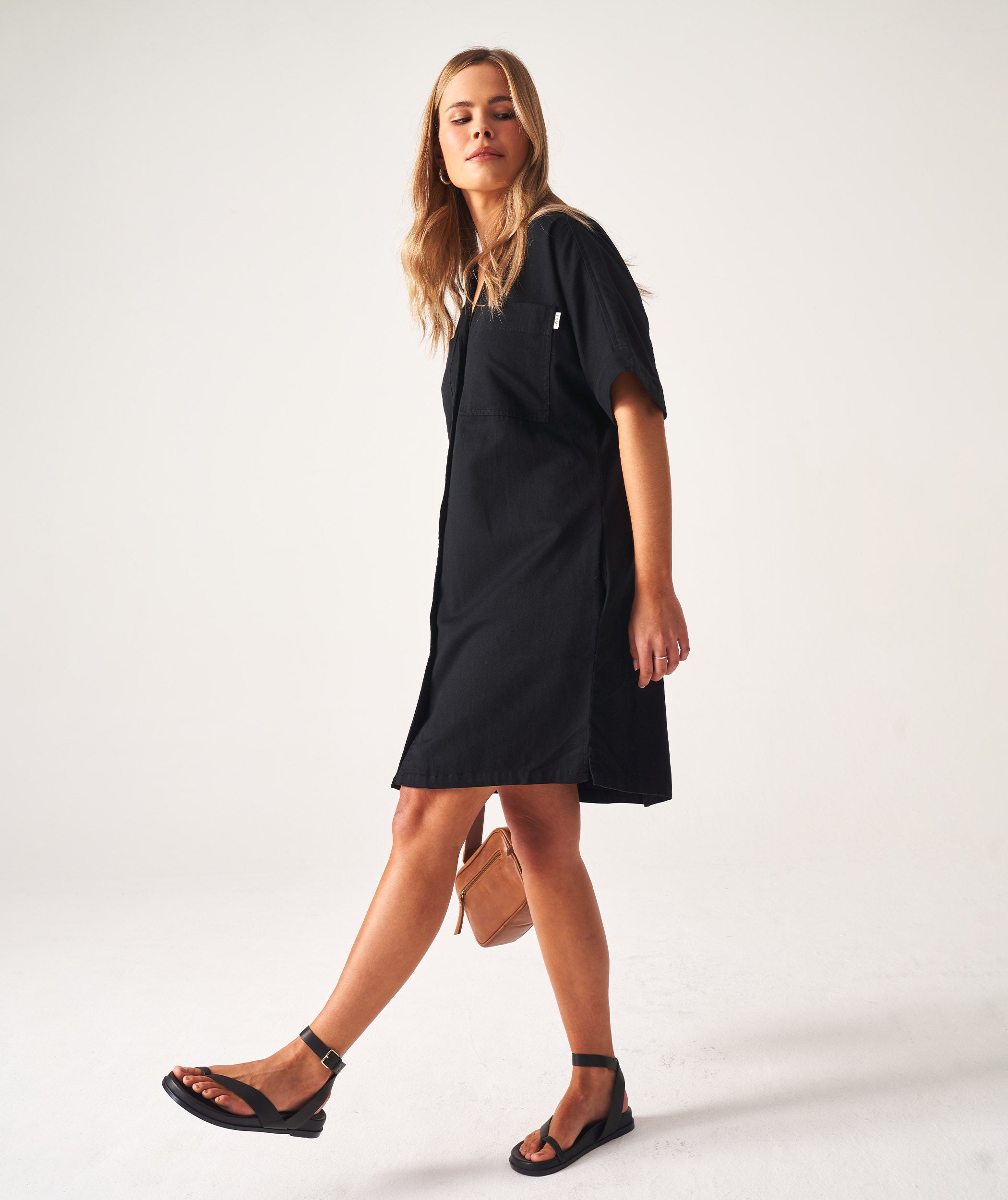 Ladies Boxy Shirt Dress - Black