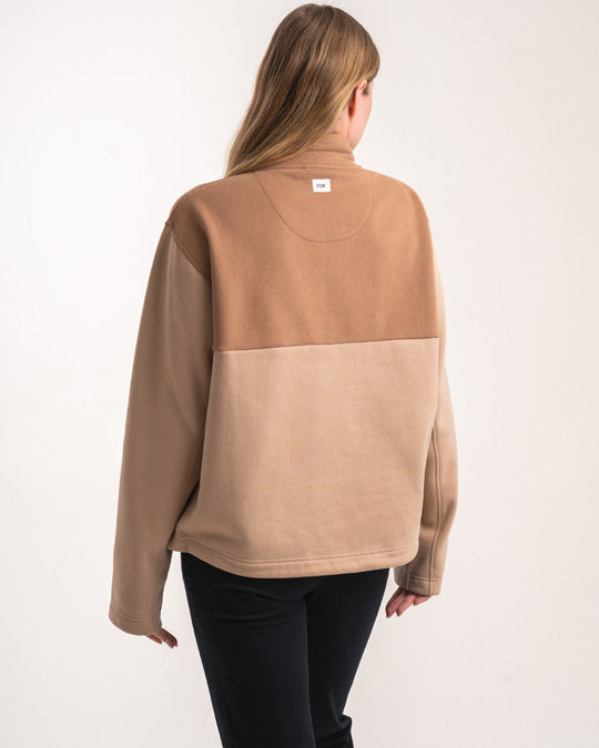 Ladies 1/4 Zip Sweater - Biscuit Colourblock