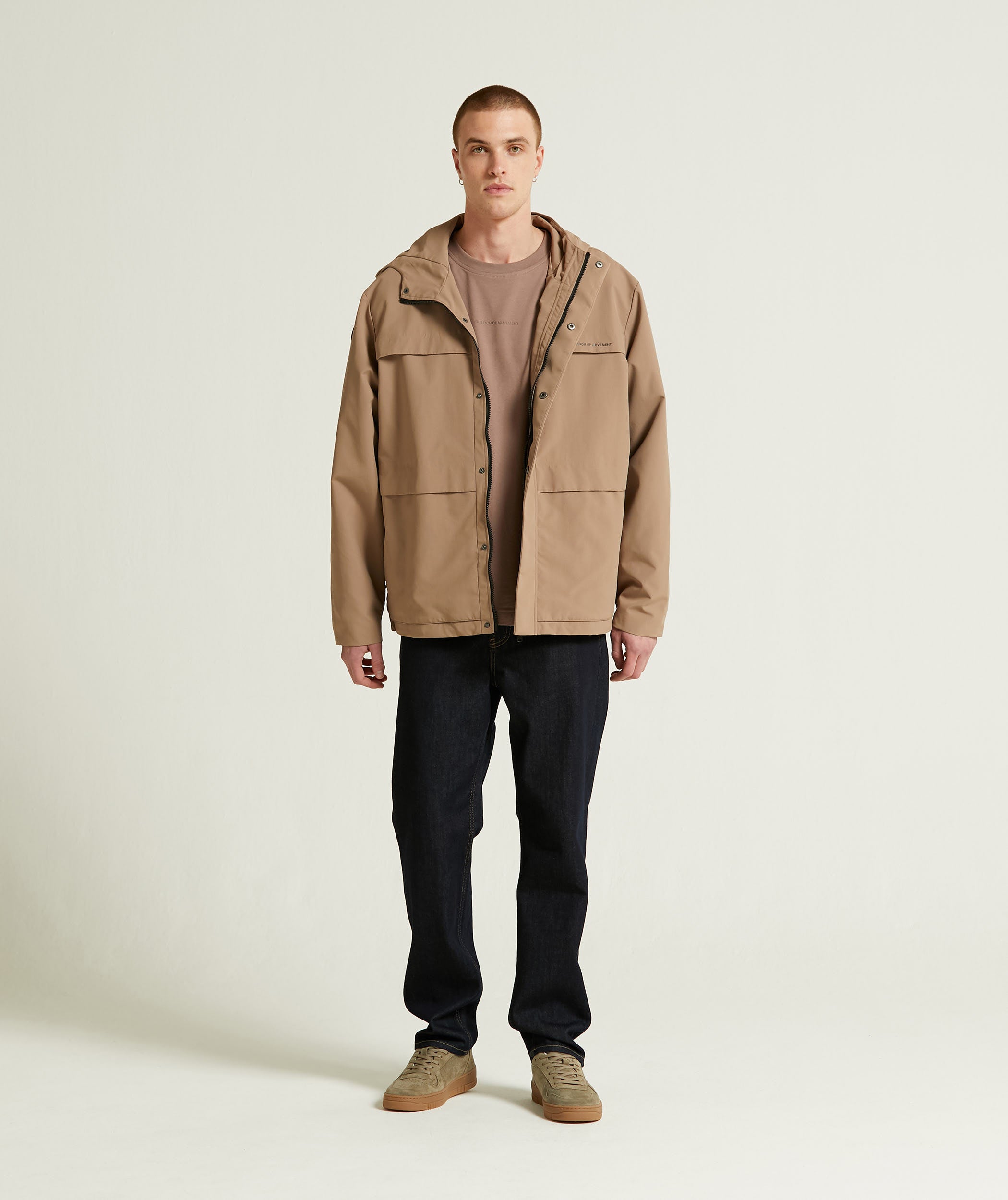 Mens Zip Through Windbreaker - Mocha