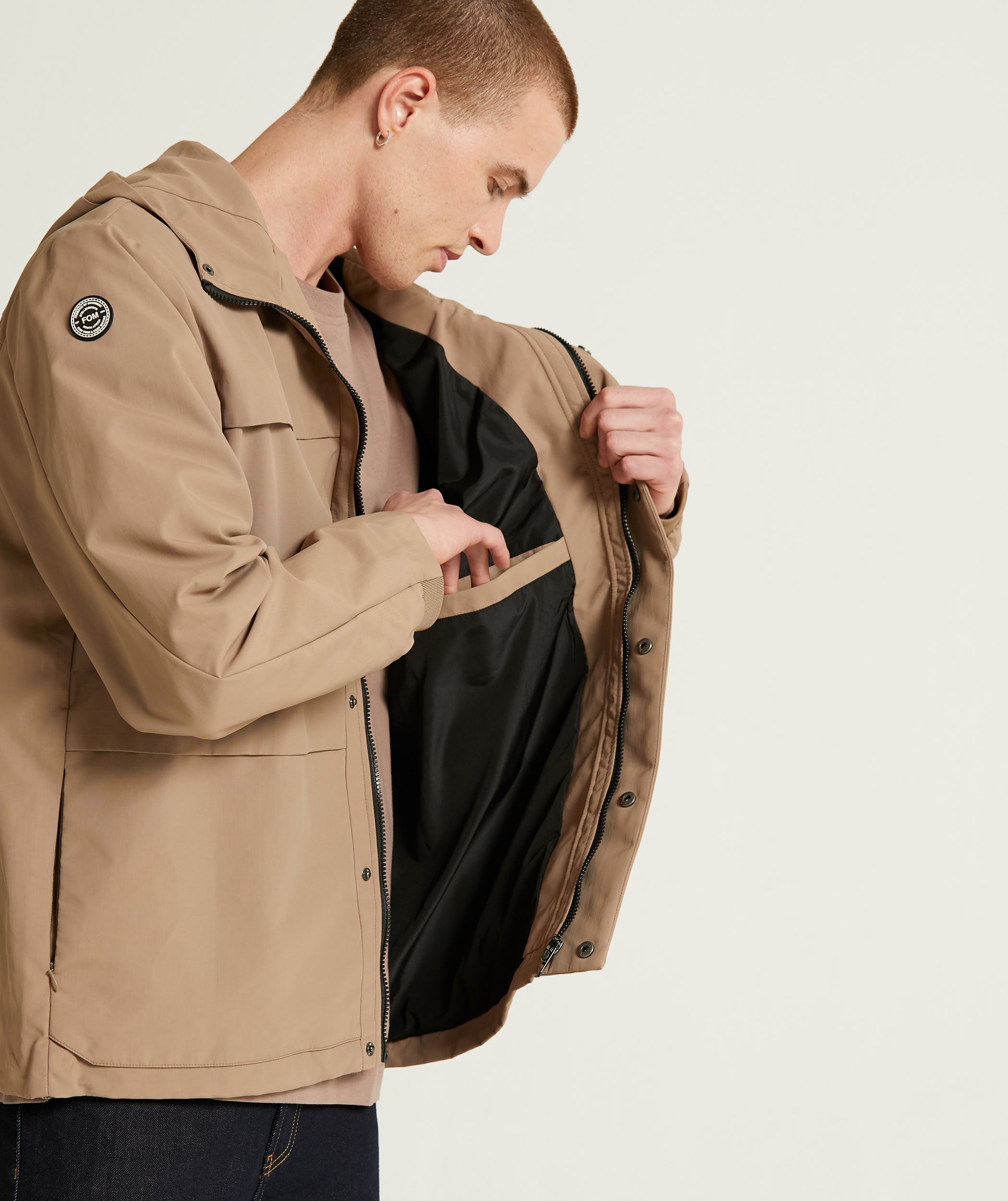 Mens Zip Through Windbreaker - Mocha