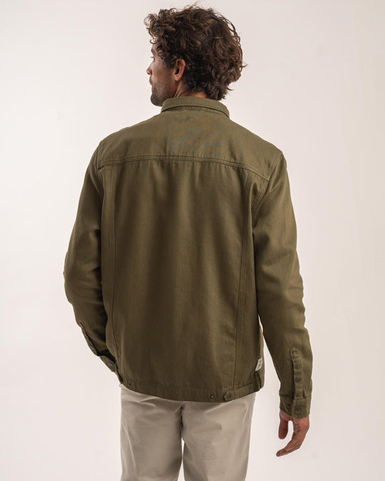 Mens Cotton Canvas Shacket - Dark Olive