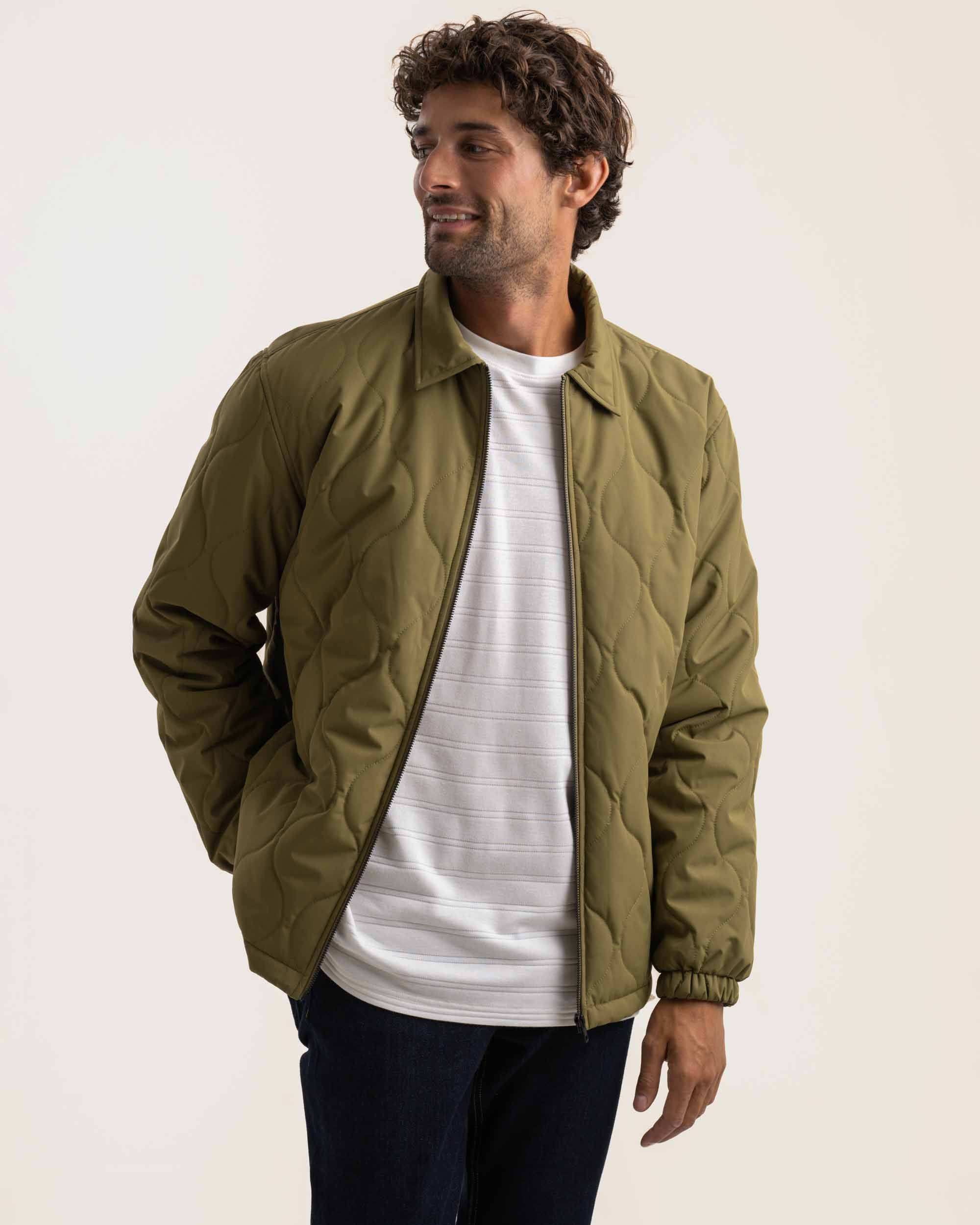 Mens Water Resistant Quilted Jacket Olive Green Tops FOM SA