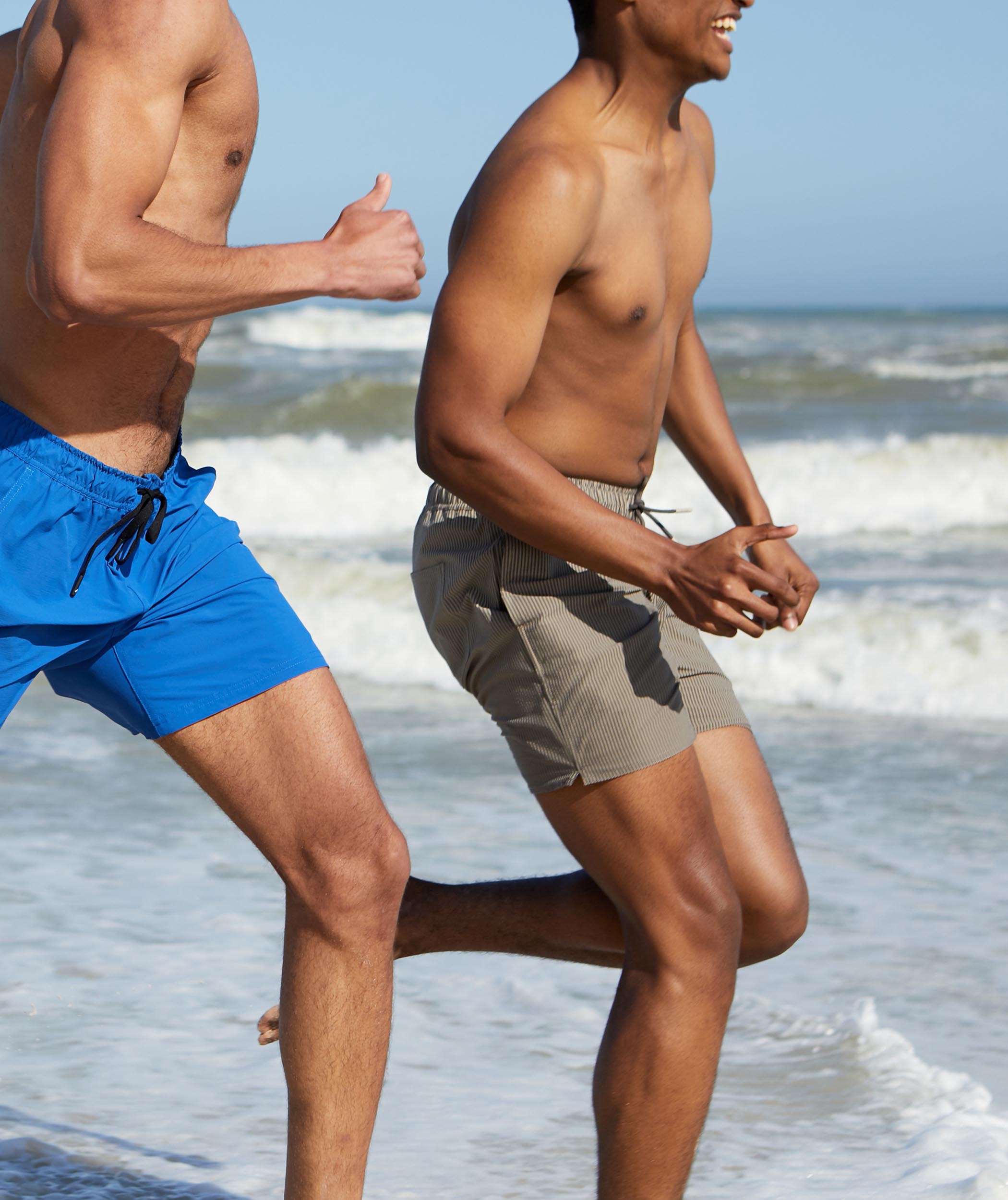 Mens Seersucker Swim Shorts - Stone Stripe